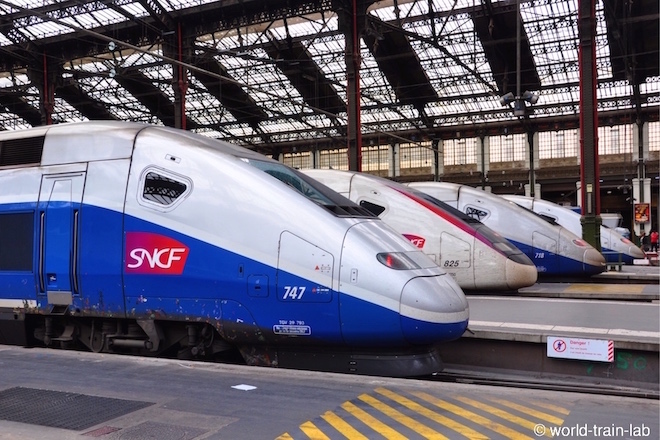 リヨン駅で並ぶ TGV
